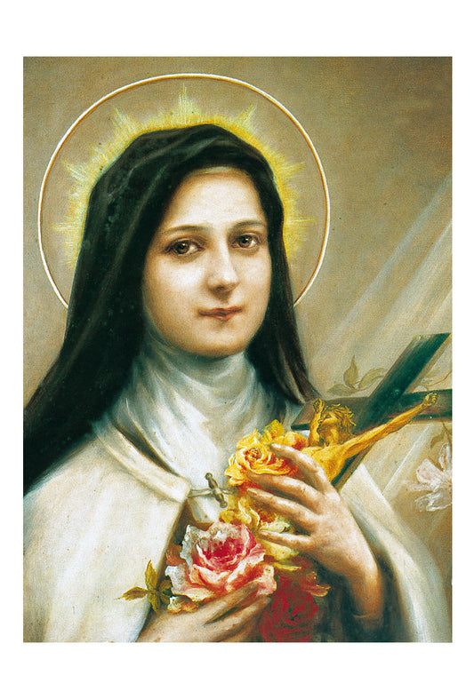 Biglietto pieghevole santa Teresa di Lisieux. All'interno "Novena delle rose"