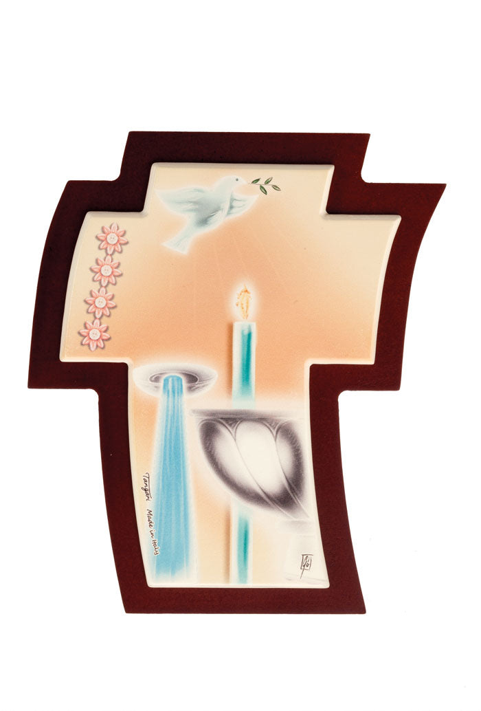 Quadro icona croce dipinta, in legno. Dimensioni 6x7,5 cm
