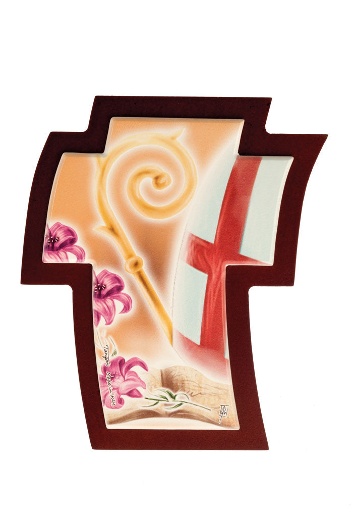 Quadro icona croce dipinta, in legno. Dimensioni 6x7,5 cm
