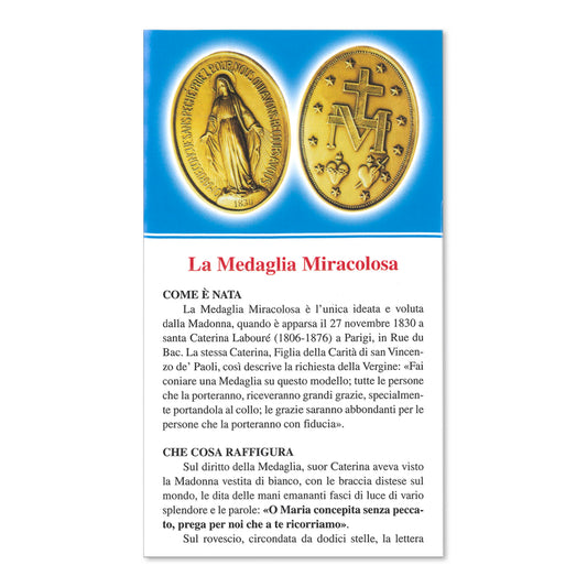 Biglietto pieghevole Medaglia Miracolosa. All'interno spiegazione della Medaglia Miracolosa e Novena 