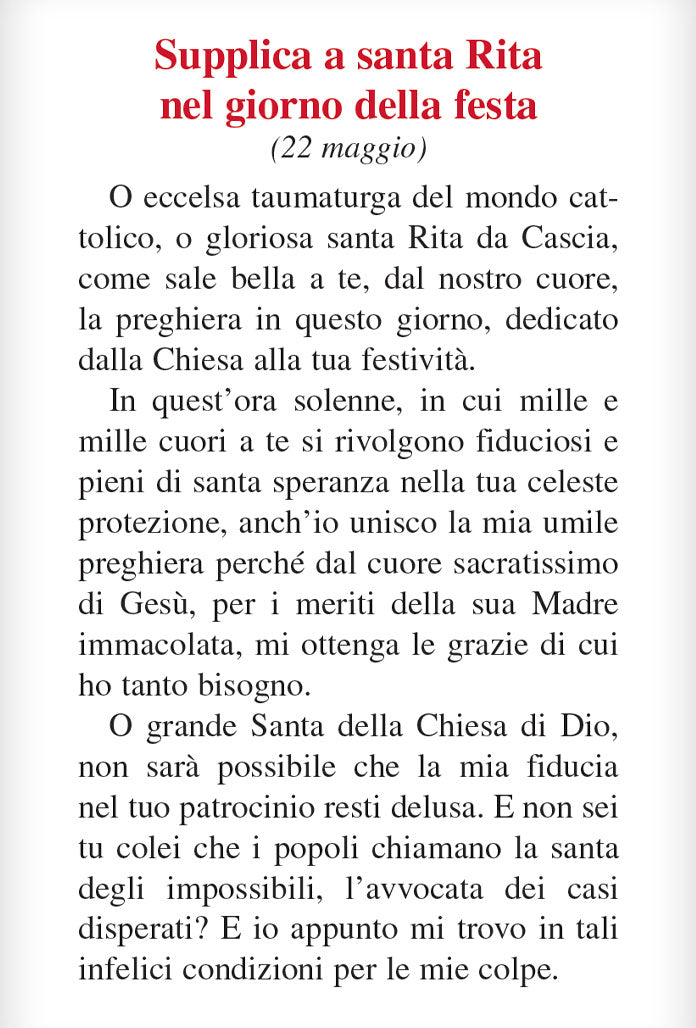 Pieghevole santa Rita con retro "Supplica a santa Rita nel giorno della festa (22 maggio)"