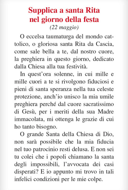 Pieghevole santa Rita con retro "Supplica a santa Rita nel giorno della festa (22 maggio)"