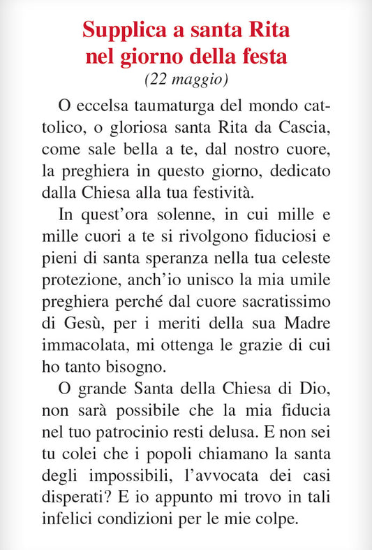 Pieghevole santa Rita con retro "Supplica a santa Rita nel giorno della festa (22 maggio)"