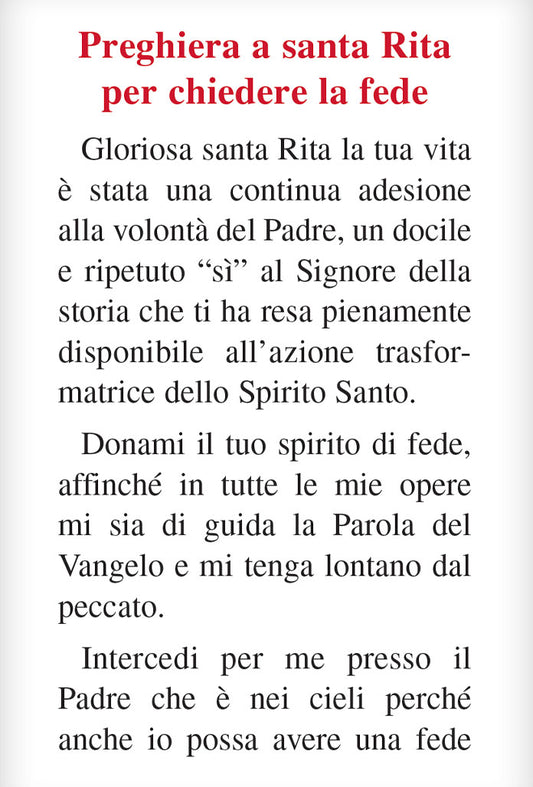 Pieghevole santa Rita con retro "Preghiera a santa Rita per chiedere la fede"