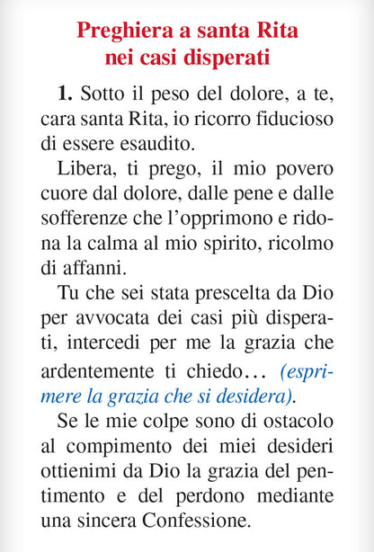 Pieghevole santa Rita con retro "Santa Rita nei casi disperati"