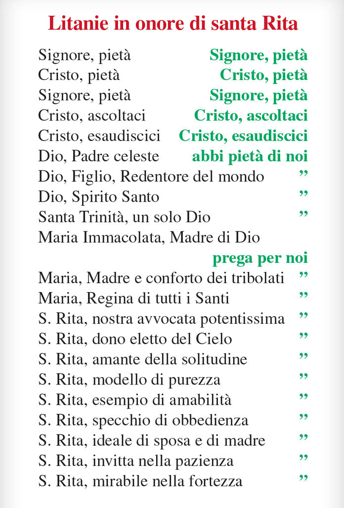 Pieghevole santa Rita con "Litanie in onore di santa Rita"