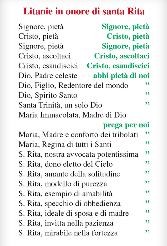 Pieghevole santa Rita con "Litanie in onore di santa Rita"