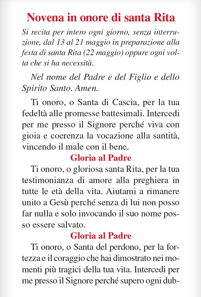 Pieghevole santa Rita con "Novena in onore di santa Rita"