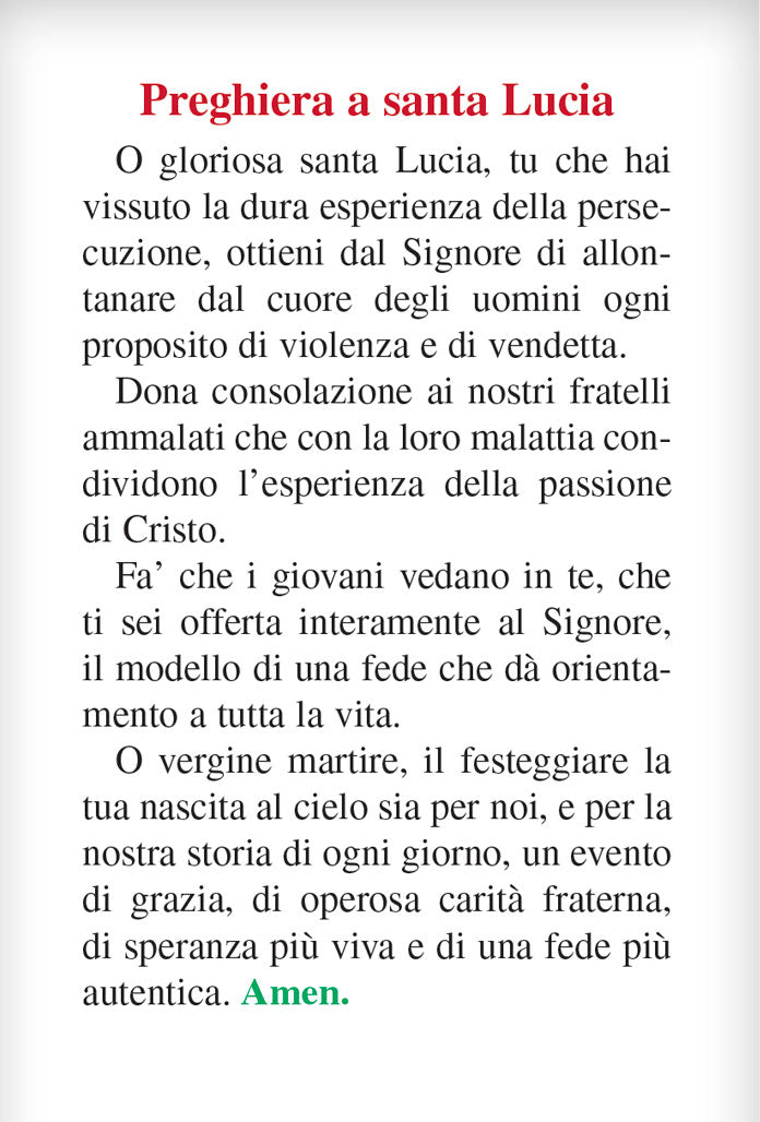 Pieghevole santa Lucia con retro "Preghiera a santa Lucia"