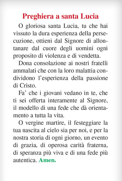 Pieghevole santa Lucia con retro "Preghiera a santa Lucia"
