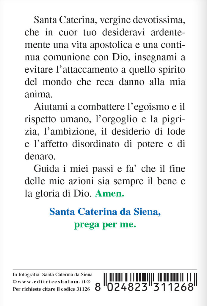 Pieghevole santa Caterina da Siena con "Preghiera a santa Caterina da Siena"