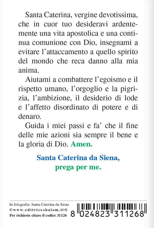 Pieghevole santa Caterina da Siena con "Preghiera a santa Caterina da Siena"