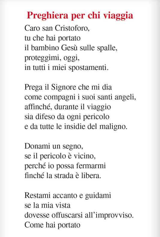 Pieghevole san Cristoforo con "Preghiera per chi viaggia a san Cristoforo"
