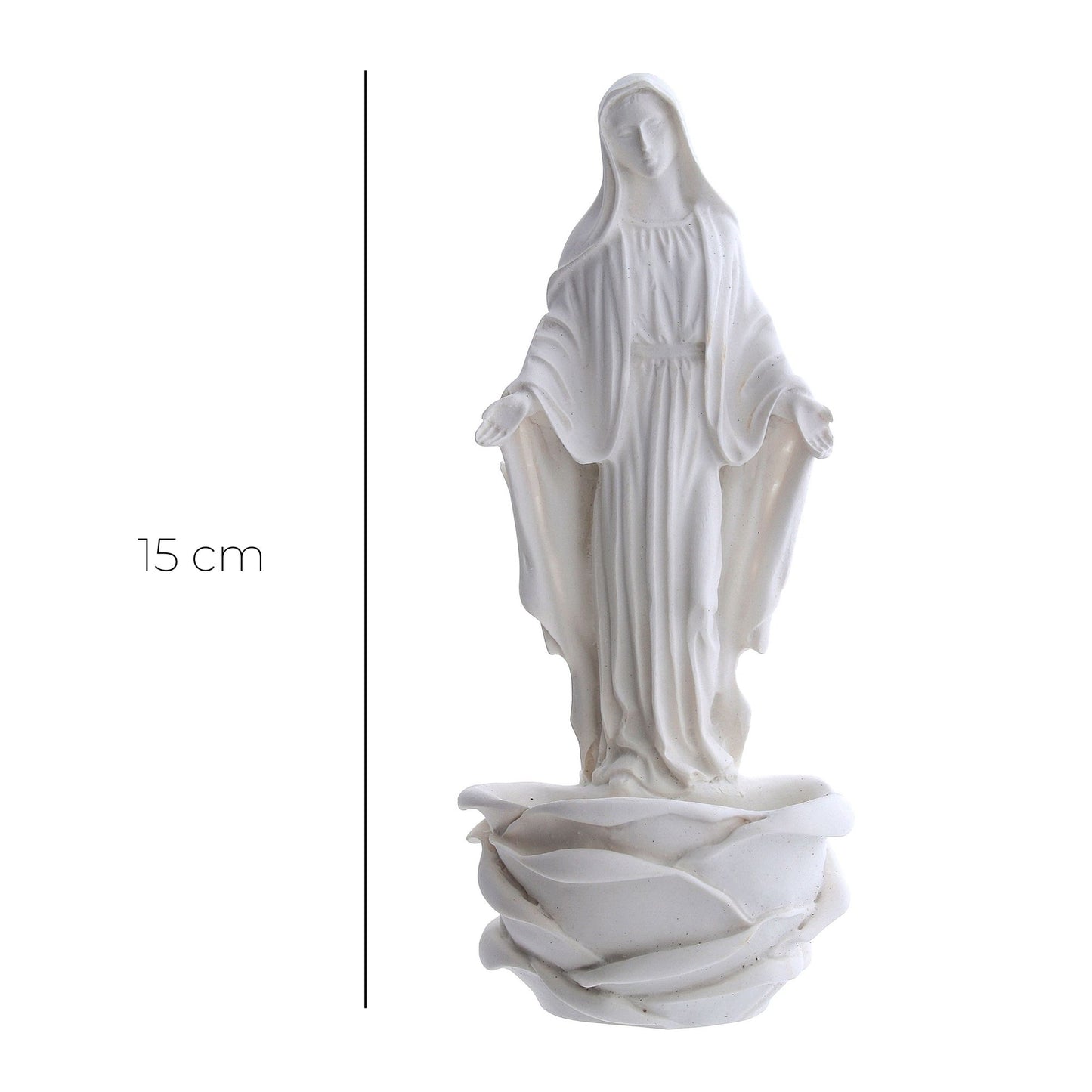 Acquasantiera Madonna Immacolata, in resina bianca. Altezza 15 cm