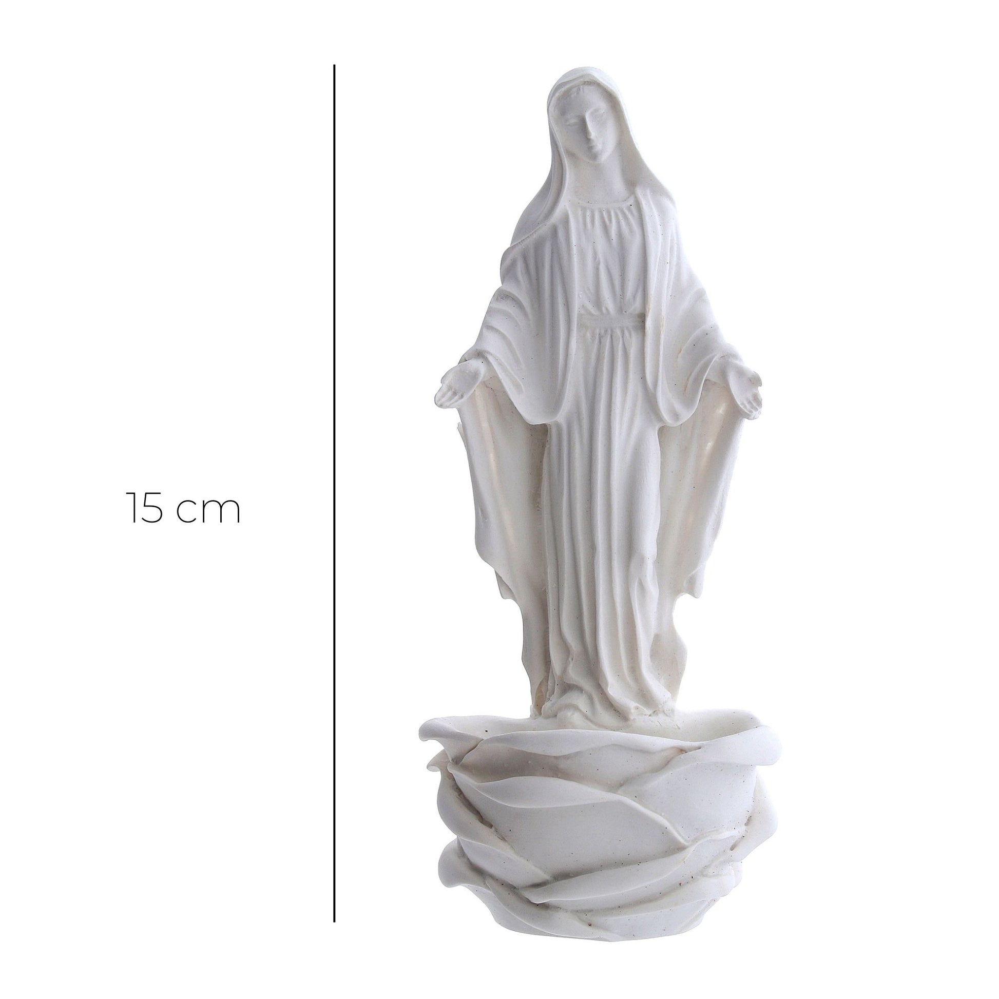 Acquasantiera Madonna Immacolata, in resina bianca. Altezza 15 cm