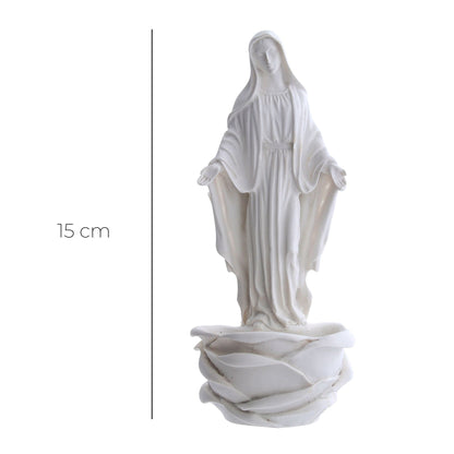Acquasantiera Madonna Immacolata, in resina bianca. Altezza 15 cm