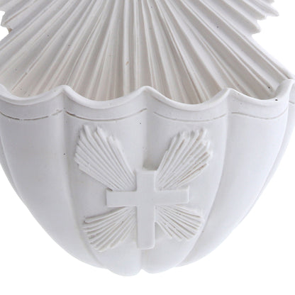 Acquasantiera Spirito Santo, in resina bianca. Altezza 17 cm