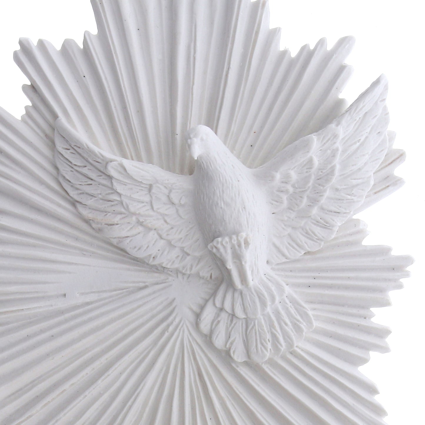 Acquasantiera Spirito Santo, in resina bianca. Altezza 17 cm