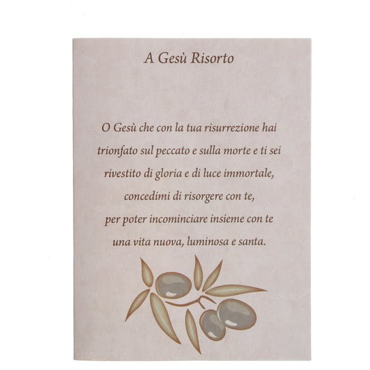 Acqua Benedetta, con boccetta e santino del Cristo Risorto Dimensioni 8,5x12 cm