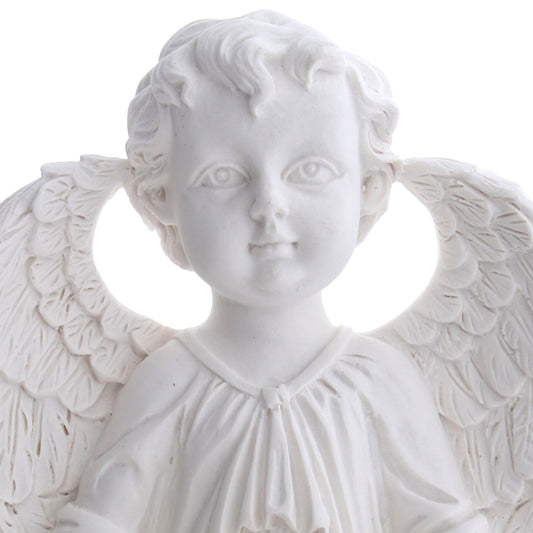 Acquasantiera Angelo in resina bianca. Altezza 14,5 cm
