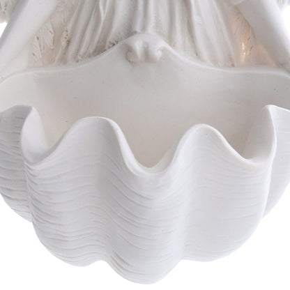 Acquasantiera Angelo in resina bianca. Altezza 14,5 cm