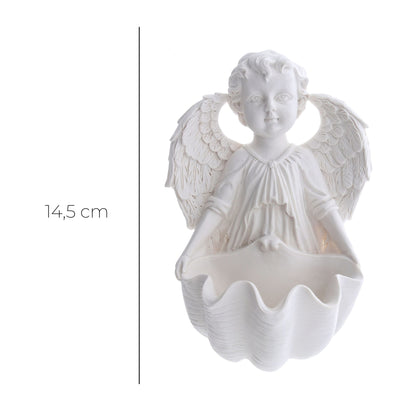 Acquasantiera Angelo in resina bianca. Altezza 14,5 cm