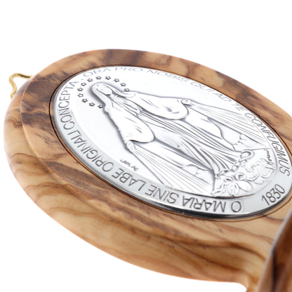 Acquasantiera in legno d' ulivo Miracolosa. Altezza 15,5 cm