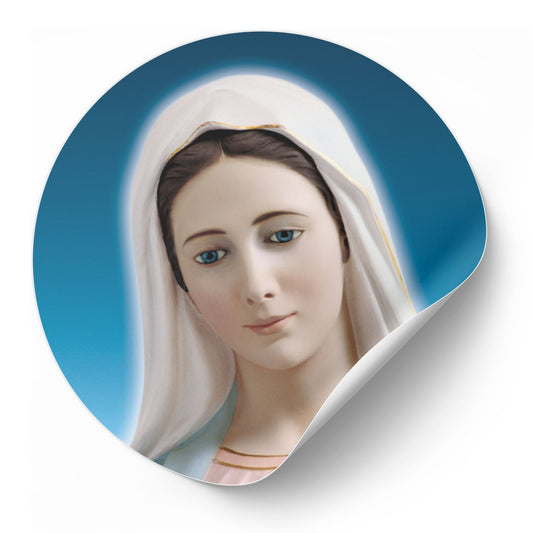 Adesivo beata Vergine Maria frontale. Diametro 8,5 cm