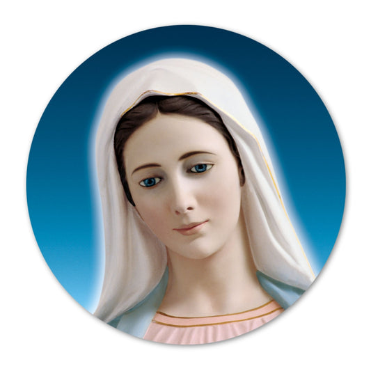 Adesivo beata Vergine Maria frontale. Diametro 8,5 cm