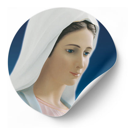 Adesivo beata Vergine Maria di profilo. Diametro 8,5 cm