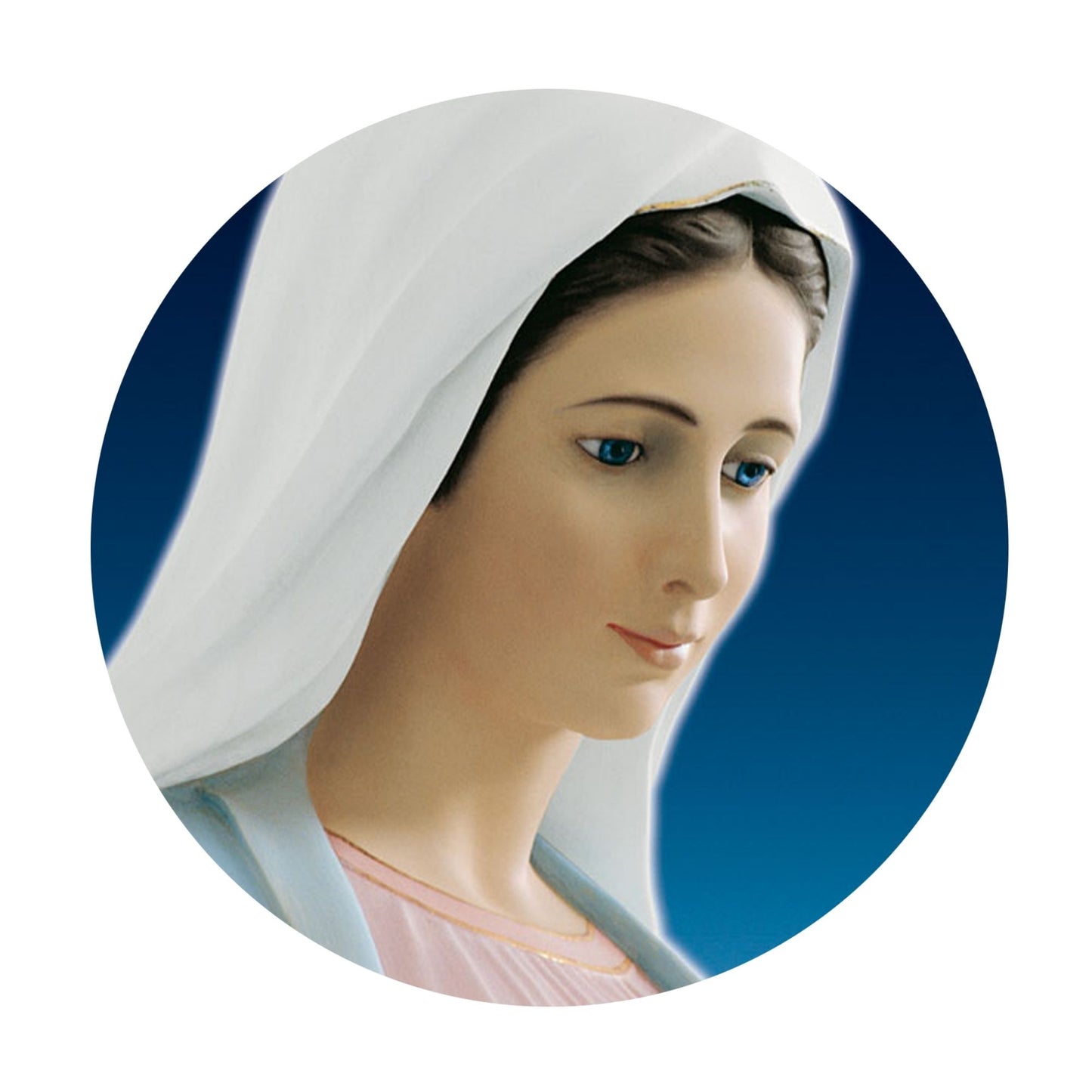 Adesivo beata Vergine Maria di profilo. Diametro 8,5 cm