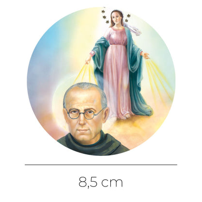 Adesivo san Massimiliano Kolbe e Madonna Immacolata. Diametro 8,5 cm