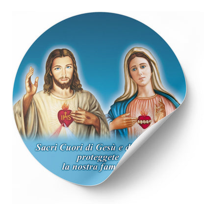 Adesivo sacri cuori di Gesù e Maria. Diametro 8,5 cm