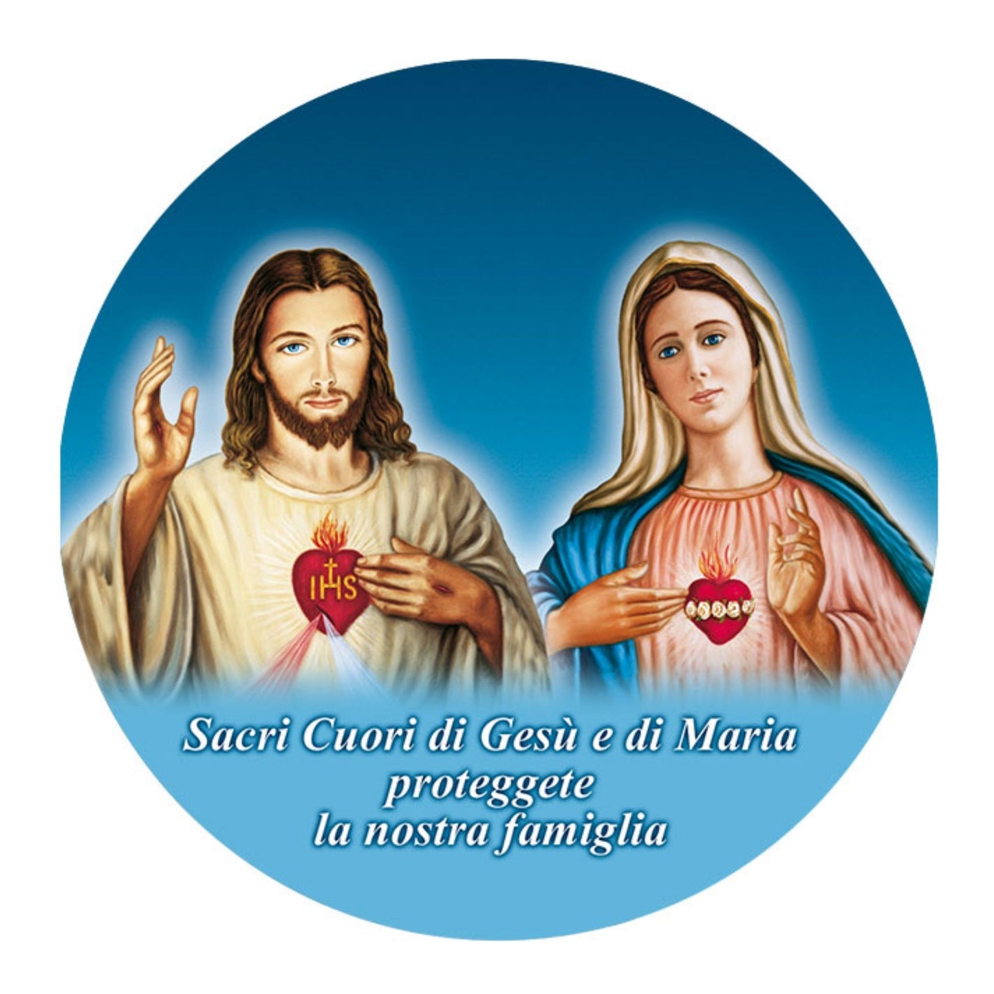 Adesivo sacri cuori di Gesù e Maria. Diametro 8,5 cm