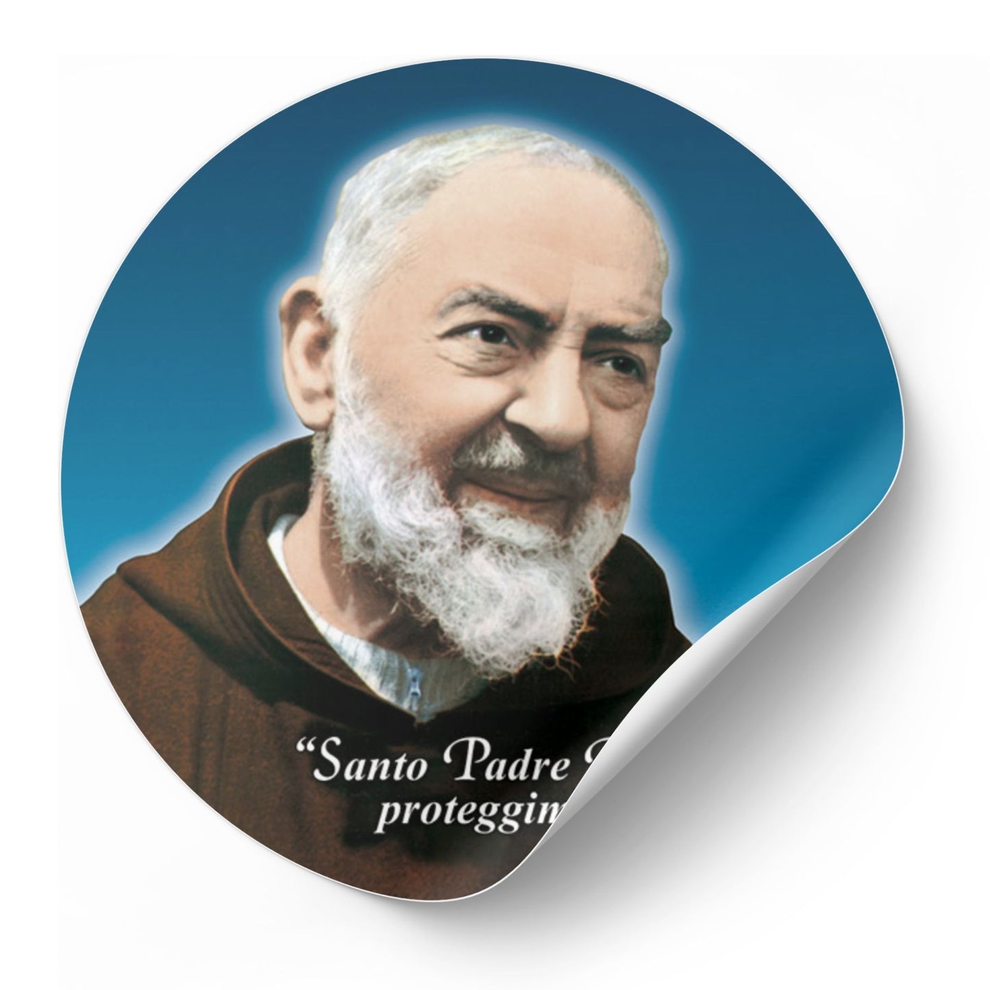Adesivo san Pio da Pietrelcina con la scritta "Santo padre Pio proteggimi"