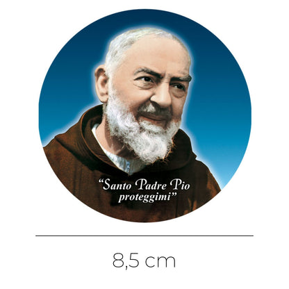 Adesivo san Pio da Pietrelcina con la scritta "Santo padre Pio proteggimi"