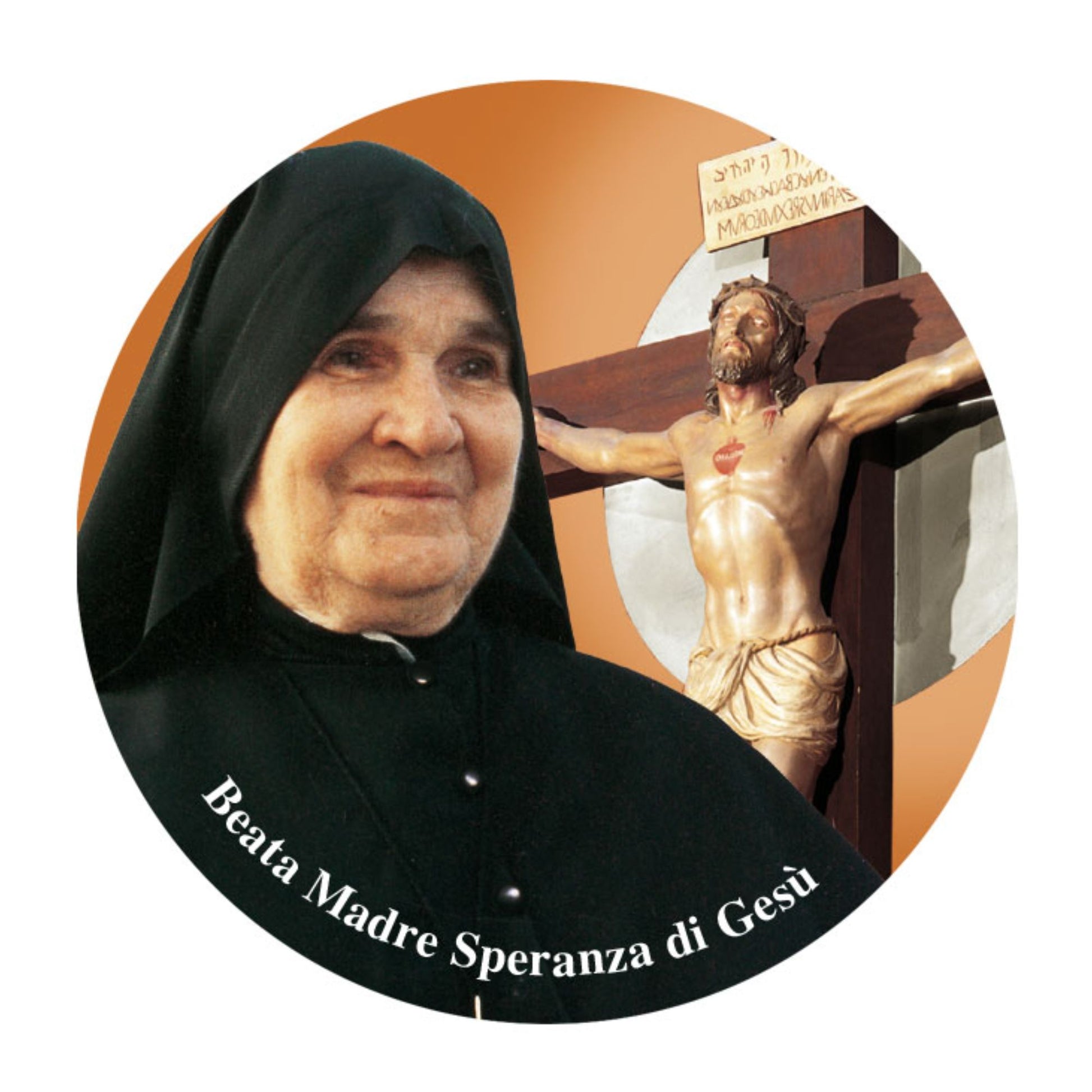 Vetrofania madre Speranza con crocifisso