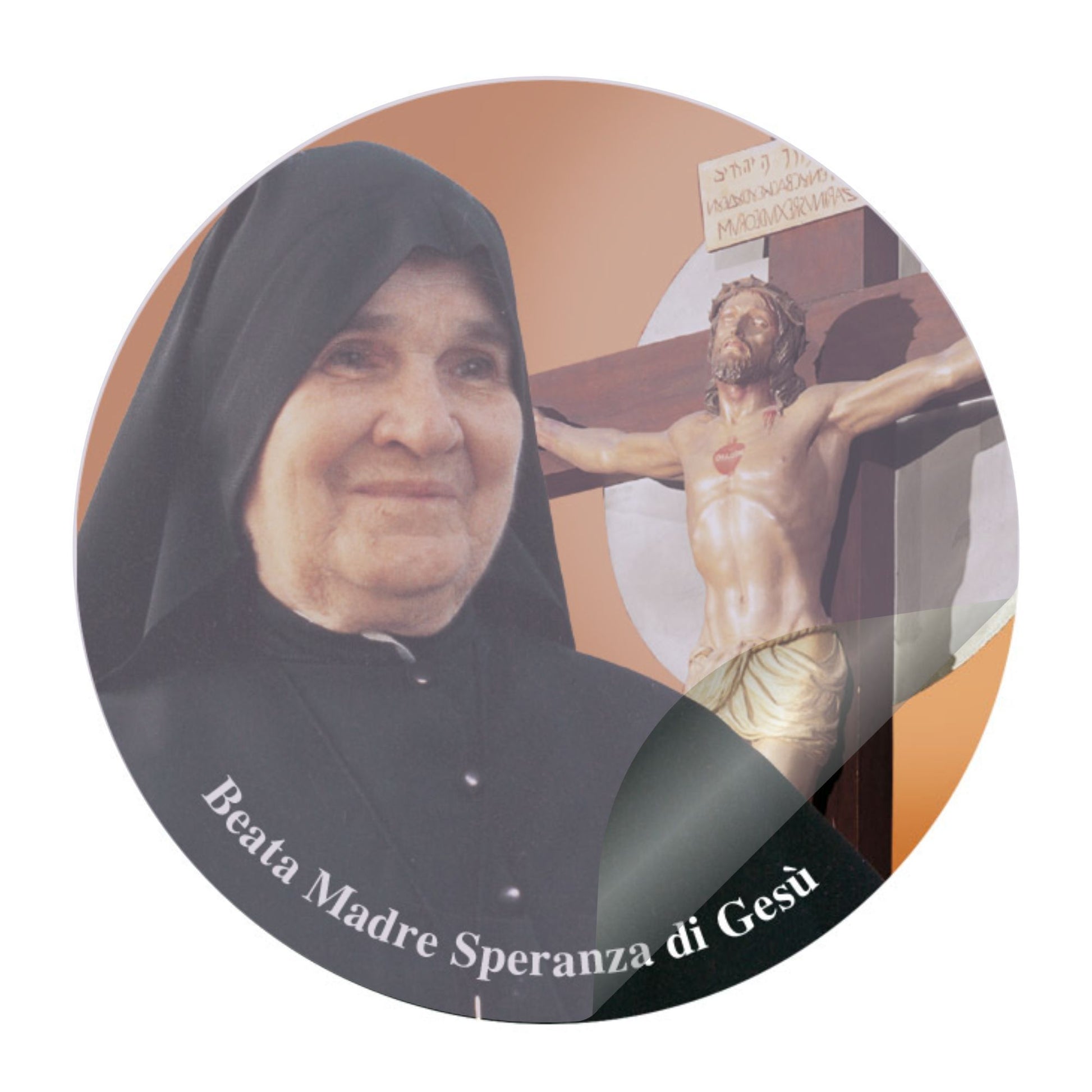 Vetrofania madre Speranza con crocifisso