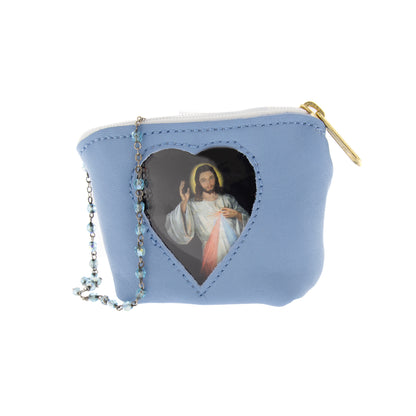 Portarosario in pelle con tasca porta immagine