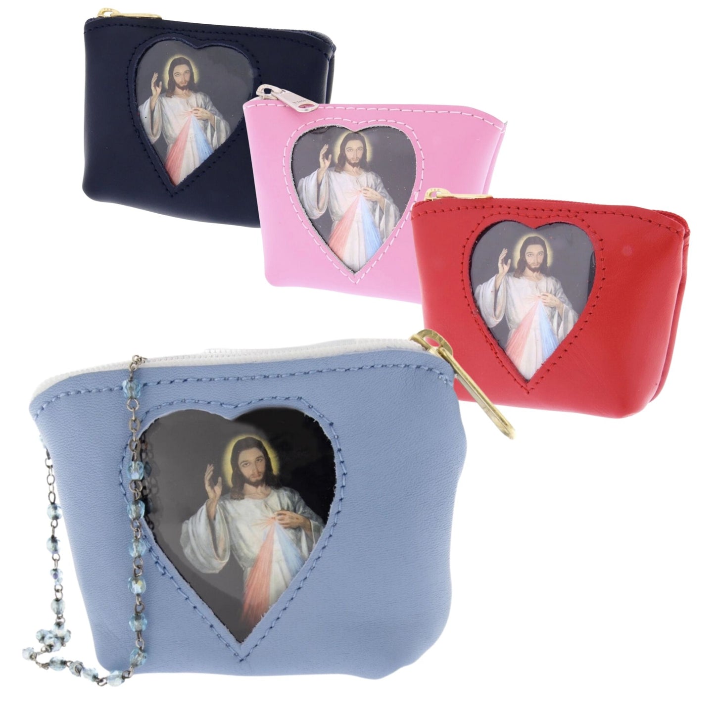 Portarosario in pelle con tasca porta immagine