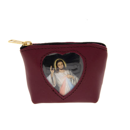 Portarosario in pelle con tasca porta immagine