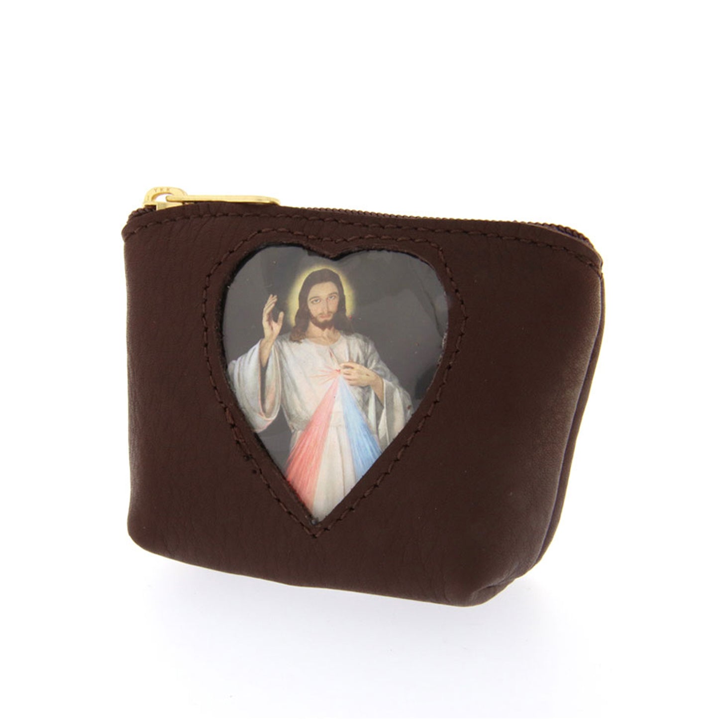 Portarosario in pelle con tasca porta immagine