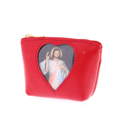 Portarosario in pelle con tasca porta immagine
