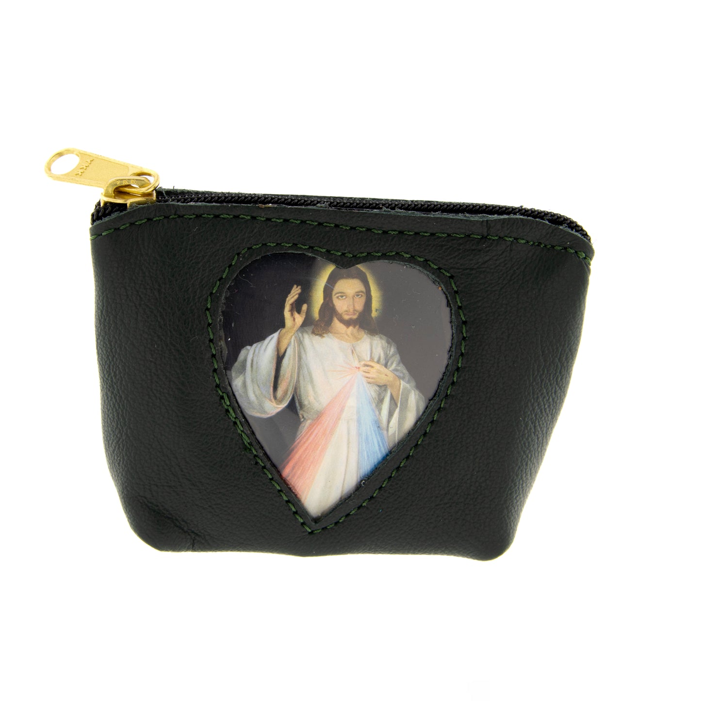 Portarosario in pelle con tasca porta immagine