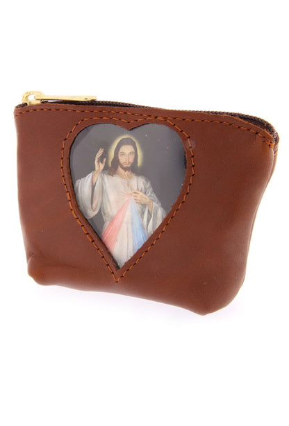 Portarosario in pelle con tasca porta immagine