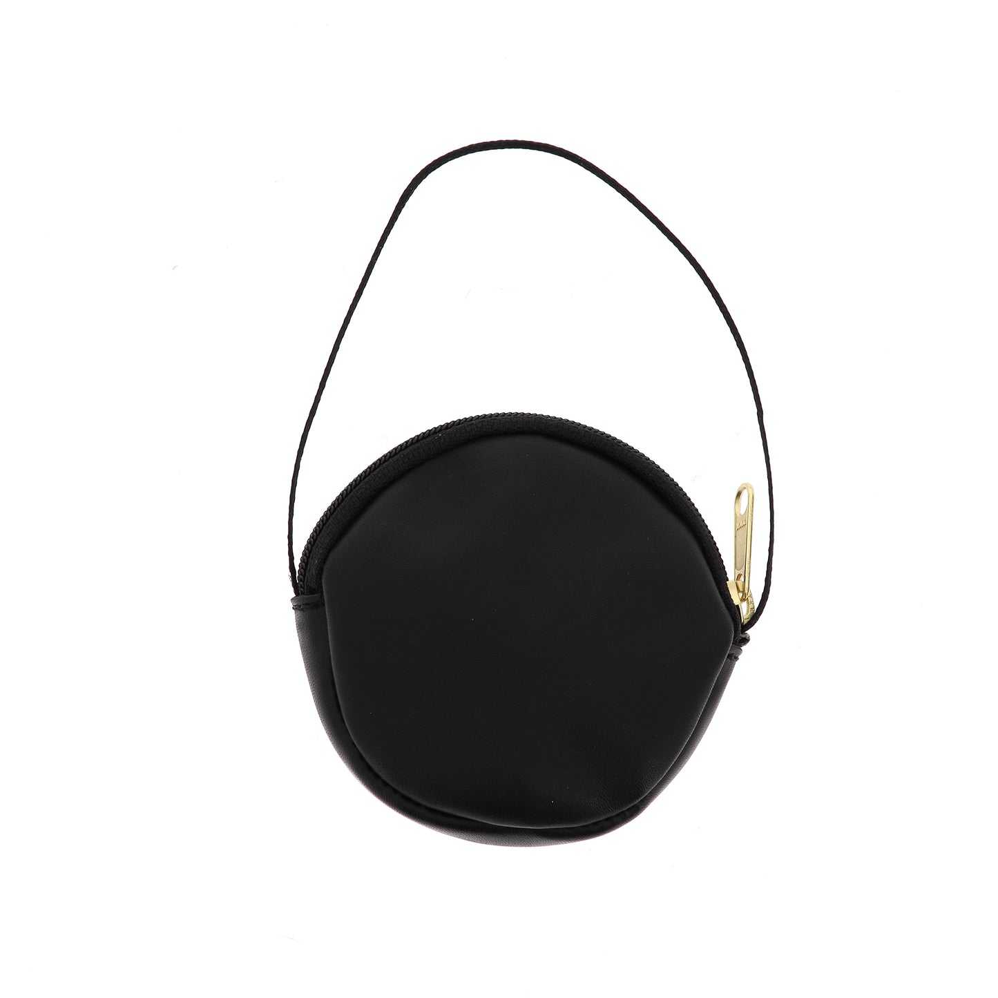 Astuccio portateca in pelle, rotondo con cordoncino. Diametro 8,5 cm