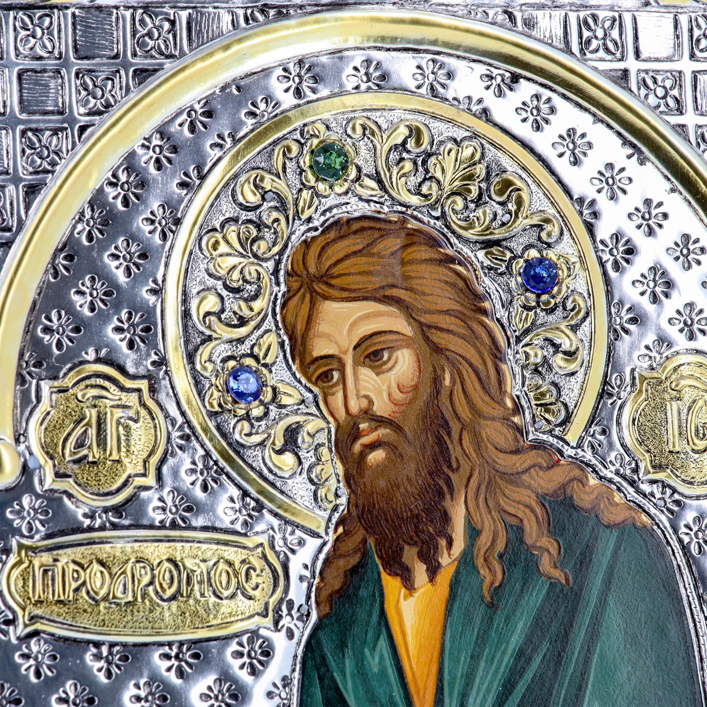 Icona in legno e argento 925 "San Giovanni Battista". Dimensioni 16x39 cm