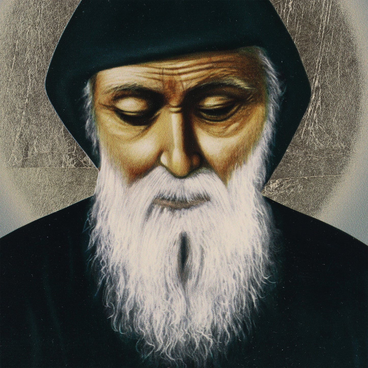 Icona in legno e argento 925"San Charbel Makhluf". Dimensioni 19x26 cm