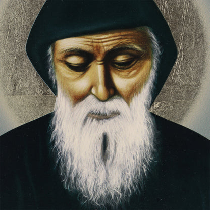 Icona in legno e argento 925"San Charbel Makhluf". Dimensioni 19x26 cm