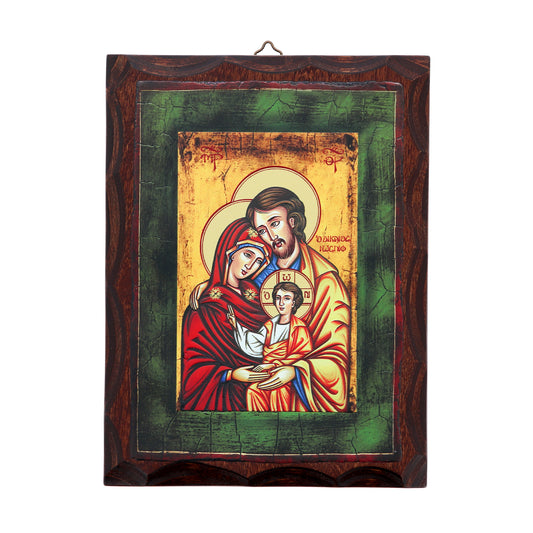 Icona Sacra Famiglia stampata su legno 16,5x22 cm
